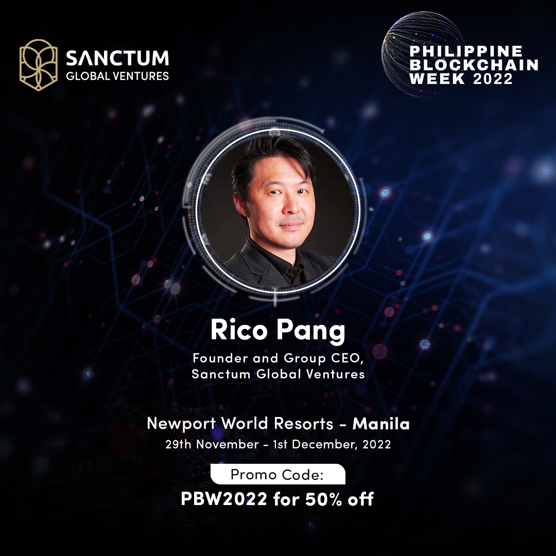 SanctumGVC's tweet photo. Catch our Founder and Group CEO, Rico Pang, at @philblockchain! He will participate in a panel discussion from Nov. 29th - 1st Dec. 

Buy your #tickets at https://t.co/rheg3Pfbwa and use the #code PBW2022 for 50% off!

#PBW2022 #BlockchainCommunity #Manila #BlockchainEvent https://t.co/9VA7H56Bxd