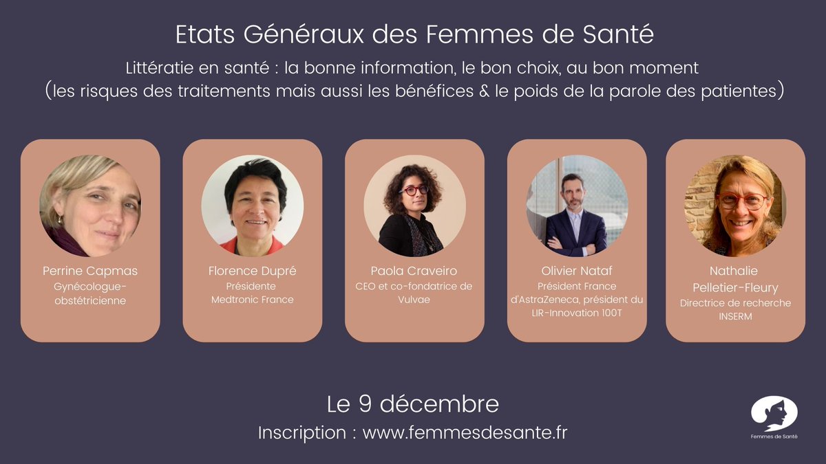 Etats Généraux des #femmesdesante 2022

Littératie en #santé : la bonne information, le bon choix, au bon moment (les risques des traitements mais aussi les bénéfices &amp; le poids de la parole des patientes).

📅 Le 09/12
📍A paris ou en visioconférence

👉 lnkd.in/eRA46K_u