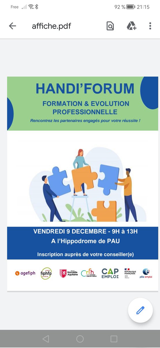 🚨 HANDI'FORUM de la #formation &amp; de l'évolution professionnelle pour favoriser l'entrée et le maintien en formation des personnes en situation de #handicap : Un des enjeux de @poleemploi_NA et <a href="/CapBearn/">CAP EMPLOI BEARN</a>
📍<a href="/Hippodrome_Pau/">Hippodrome de Pau</a> 
📆 Vendredi 9 décembre
🕘 De 9h à 13h
#OnEstLàPourVous