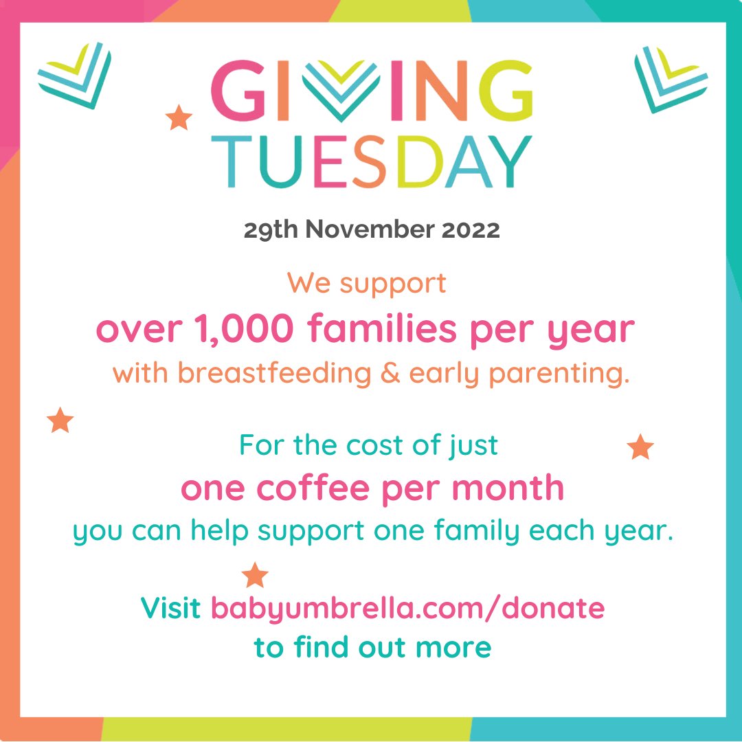 Today is #GivingTuesday and we are asking, 'Can you buy a new mum a coffee? ☕️' For as little as £3 a month, you can help support a family on their feeding and early parenting journey. Become a regular donor today & make a difference. 👉 Donate now at babyumbrella.org.uk/donate