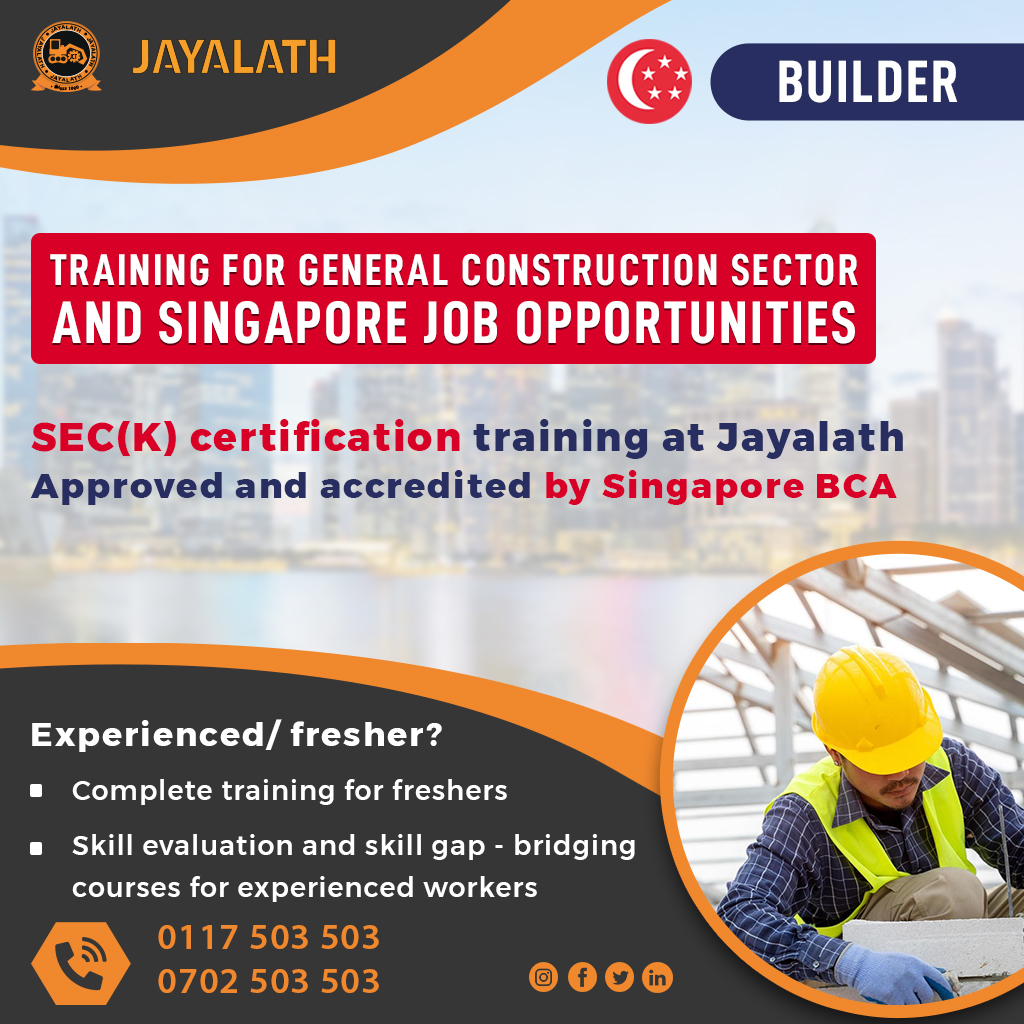 Jayalath_VTC's tweet photo. #Jayalath - The only Sri Lankan institute to conduct appropriate #training for SEC(K) #certification required for #Singapore Job opportunities. The training curricular is approved and accepted by Singapore #BCA. JOIN NOW &amp; start your General #Construction training. #builder https://t.co/GahI6mek4K