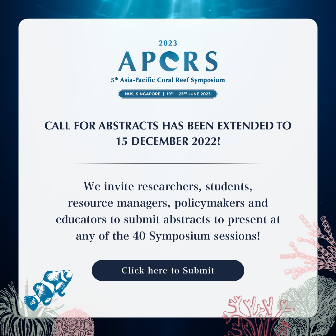 RT reef_combo: RT <a href="/apcrs2023/">APCRS2023</a>: 👂We hear you!👂 And thank you for your patience and support.

Call for Abstracts now EXTENDED from now through to 15 December 2022 (Thursday)! Don't wait till it's too late! Submit your abstracts here: …