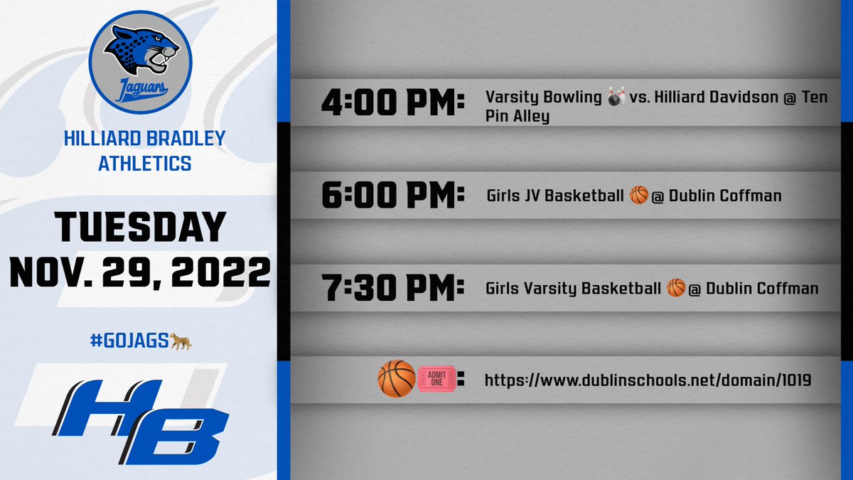 Today’s Events | 11/29/22 🐆

<a href="/HBBowling/">HBBowling</a> <a href="/BradleyGBK/">Jaguars Girls Basketball</a>