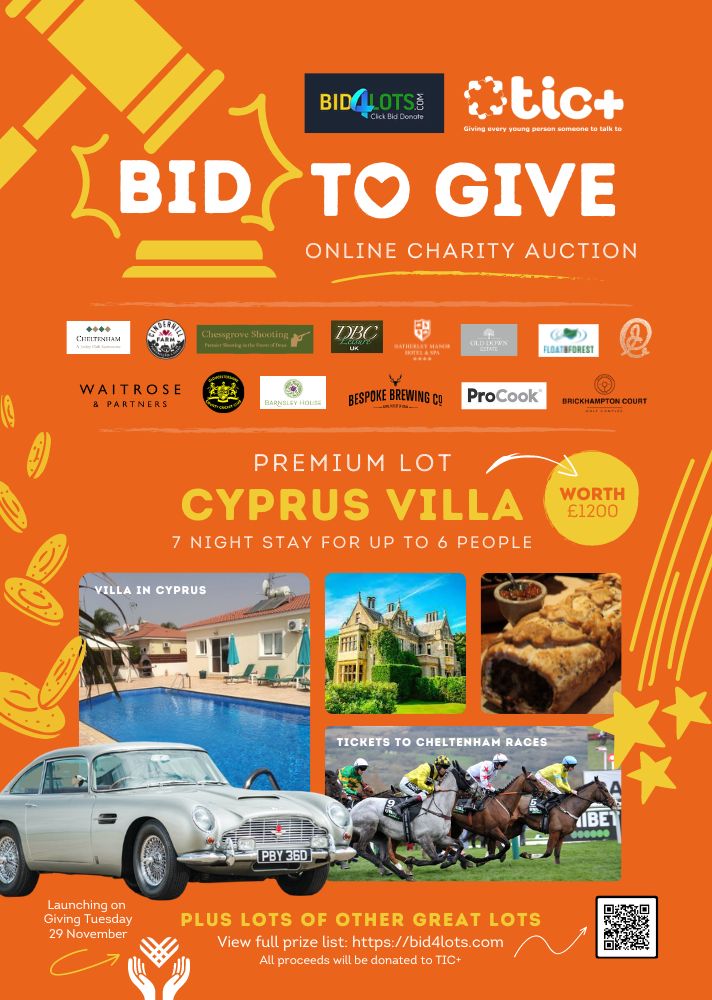 Looking to give to a good cause this #GivingTuesday? Why not bid in our online #charity auction!? All the profits raised will help us give a child in #Gloucestershire someone to talk to when they need it most 🧡 Bid here ☞ bit.ly/3gLHbC0