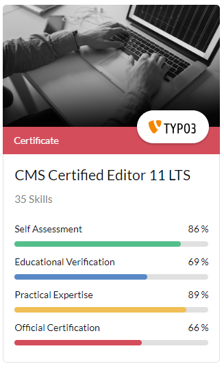 SkillDisplay's tweet photo. TYPO3 CMS Certified Editor v11 skills are now available. Track your progress towards certification or cherry-pick the skills for your own use case like trainings or job requirements.
#t3kudos to the TYPO3 Education Committee
https://t.co/vluVEKAGdu
#typo3 #certification #tcce https://t.co/j4YSrsBThi