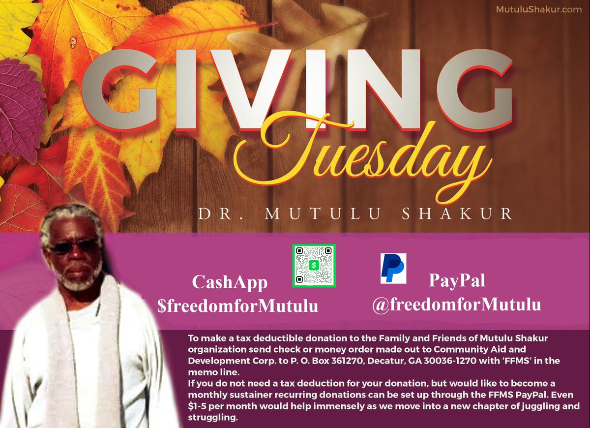 This #GivingTuesday show #MutuluShakur some 💗                   Tax deductions are currently available for check and money orders sent following instructions below, but the online methods work great if no deduction is desired. #StraightAhead