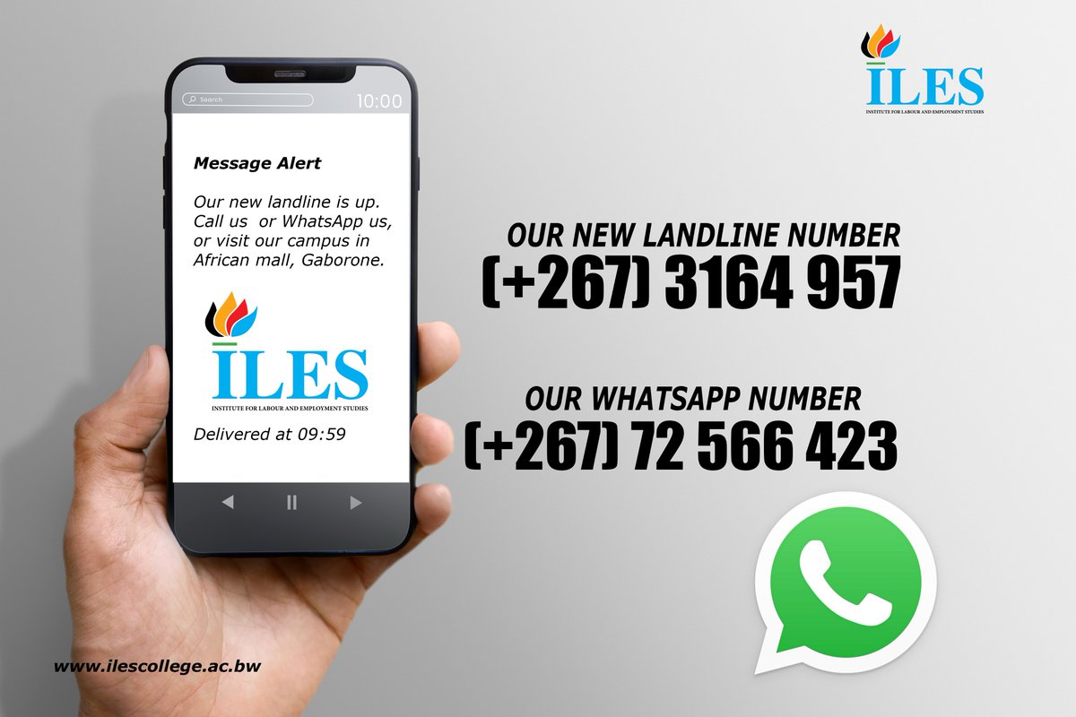 ILESCollege's tweet photo. We are back on a new office landline, call us on (+267) 3164 957 or WhatsApp us on (+267) 72 566 423. Admission for the January 2023 intake is open. Visit our campus in African Mall Gaborone for more details. #ILESCollege https://t.co/Bws0tAOL3o