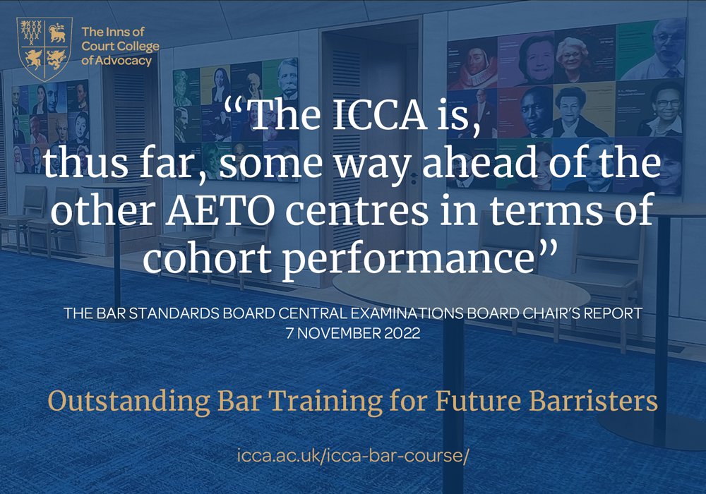 We are proud that ICCA #students lead the way in passing the BSB centrally set assessments!
Read the latest BSB report here (in particular paras 5-3 to 5.5) ow.ly/XTGo50LJO5c

Learn more and apply here: ow.ly/eeyj50LJO5e

#ForFutureBarristers #barrister #lawstudents