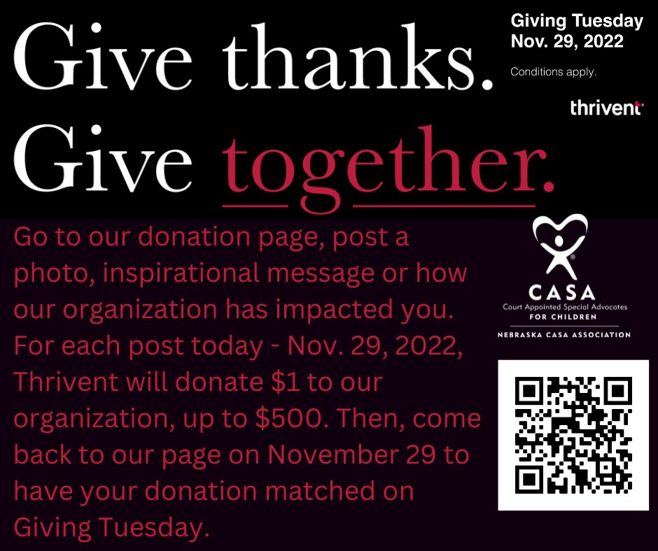 conta.cc/3UdIV4O It's Giving Tuesday! When you make a contribution to support our mission, Thrivent will amplify your impact by matching $1 for every $2 raised - up to $20,000. bit.ly/NECASAGT2022
conta.cc/3VtIEMk