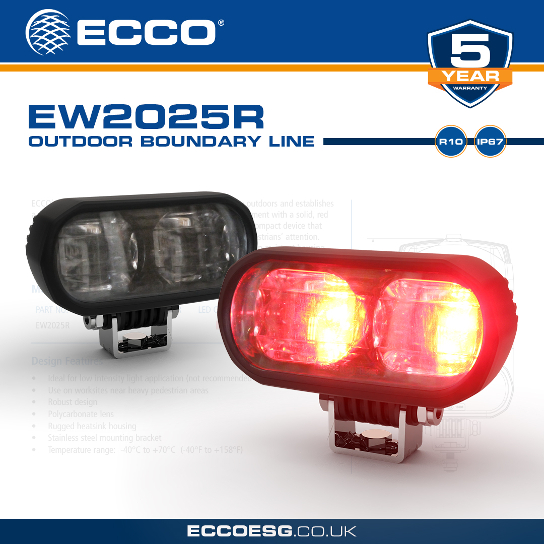 The EW2025R Outdoor Boundary Line is designed to increase pedestrian awareness of vehicles, especially in material handling settings, by establishing a safety zone around the perimeter of a vehicle with a red beam of light. Find out more: ow.ly/PlrY50LM36H #ECCO #ECCOSafety
