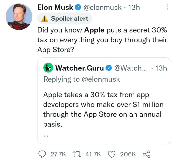 tesmock's tweet photo. If Elon takes $8 then why not Apple? https://t.co/9dRbXBhZ7o