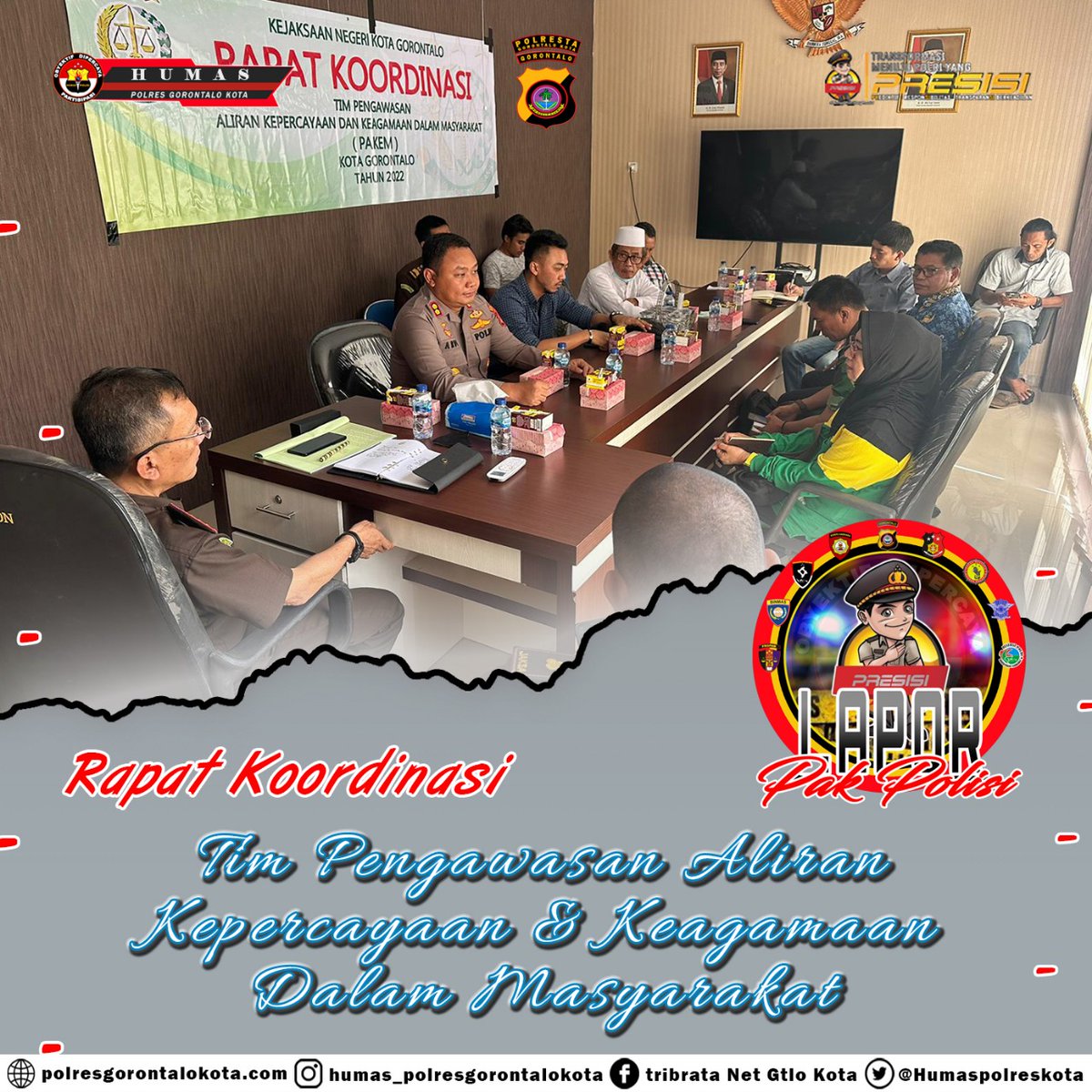 Kapolres Gorontalo kota mengikuti Rapat koordinasi tim pengawasan Aliran kepercayaan dan keagamaan dalam masyarakat.
#kapolresgorontalokota
#polresgorontalokota 
#humaspolresgorontalokota 
#rapatkapolres
#pengawasan