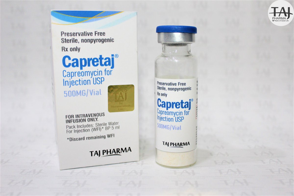 taj_pharma's tweet photo. #Capreomycin for #Injection USP
#Dosage:#Lyophilized Injection
Therapeutic use:#Antibiotic,#AntiTuberculosis (#TB)
#Indication:Capreomycin is a #broadspectrum-antibiotic used in the therapy of tuberculosis as a second line agent,used with other antituberculosis drugs. https://t.co/tHM3fOToKd