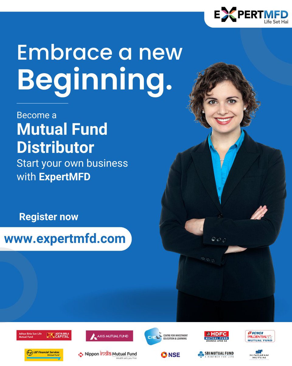 Embrace a new beginning. Become a Mutual Fund Distributor!Join ExpertMFD and get an end-to-end support to start a mutual fund distribution business. 
Register Now: expertmfd.com

#mutualfundsahihaii #LifeSetHai #MutualFundDistributors #financialgoals #SecondIncomeSetHai