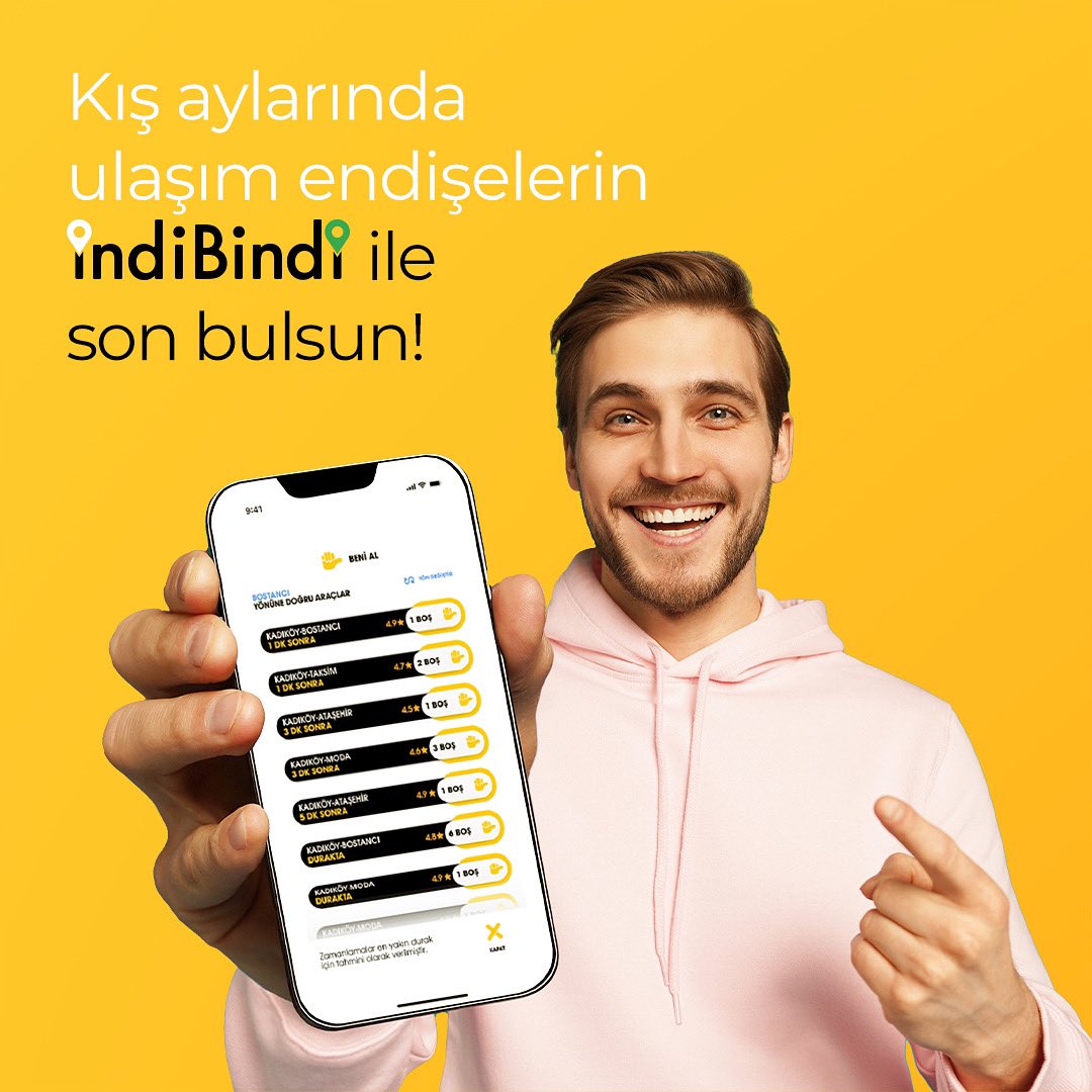 indibindimobil's tweet photo. indiBindi'nin Beni Al özelliği sayesinde, ulaşım kış aylarında da kolay!🚌
Hemen uygulamayı indir, sana en yakın müsait araçları gör ve yerini önceden ayırt.

#indiBindi #ulaşım https://t.co/8ez96fV3LU