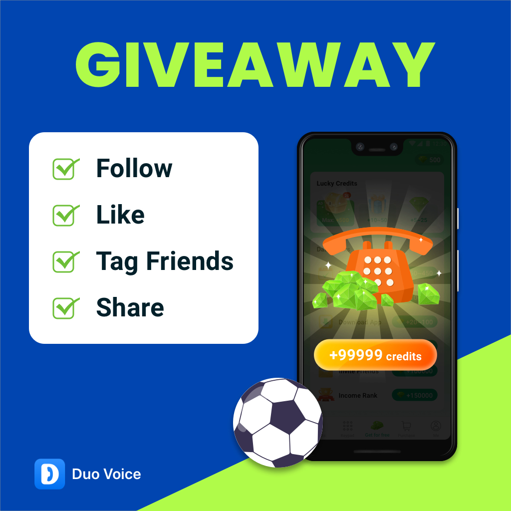 GIVEAWAY!🎁
2nd round of World Cup GIVEAWAY!

100% win 200 credits
4 easy steps:
✅ Follow <a href="/DuoVoiceApp/">DuoVoiceApp</a> 
✅ Like
✅ Tag 3 friends
✅ Share

5 lucky dogs will get extra 1000 credits

End in 7 days⏰
Nov.29-Dec.4