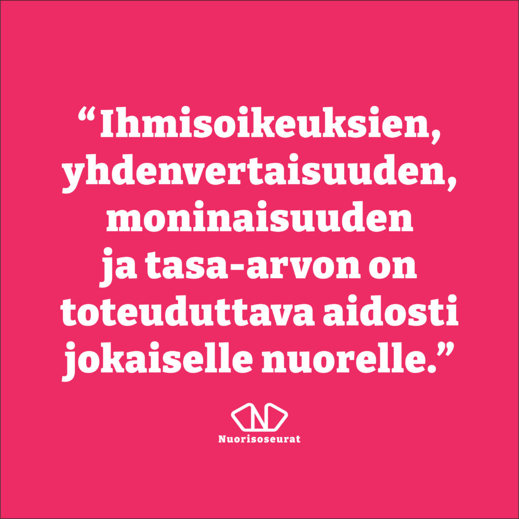 Nuorisoseurojen ek-vaalitavoitteet kiteytettynä 
📌rahapussin koko ei saa määrittää harrastusmahdollisuuksia, sillä ihmisoikeuksien, yhdenvertaisuuden, moninaisuuden ja tasa-arvon on toteuduttava aidosti jokaiselle nuorelle.
Lue lisää: nuorisoseurat.fi/eduskuntavaali… #Eduskuntavaalit2023