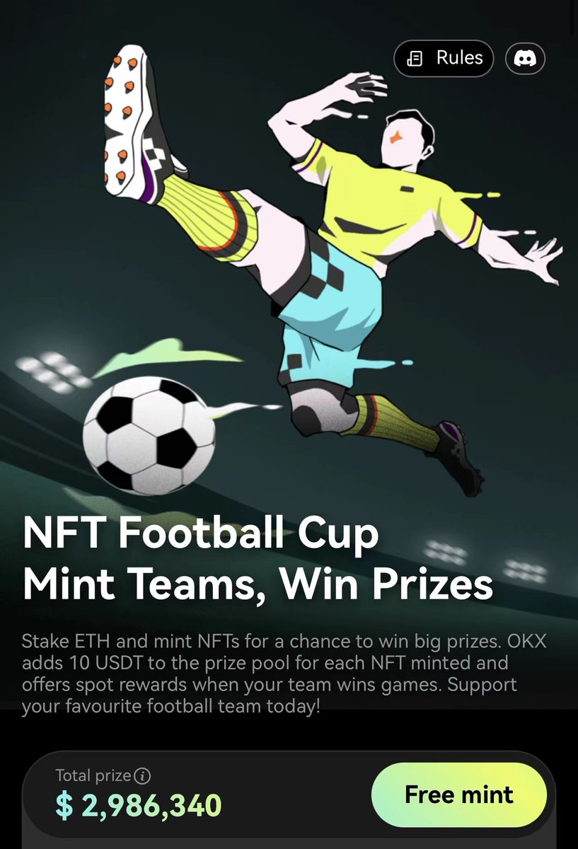TopGoal_NFT's tweet image. ⚽️TopGoal x @okx Football Cup NFT Campaign🔥
Each winner will get a free NFT & have chance to share $3M prize pool, claim 3 All Star trial cards & play TopManager to win additional prize.
To join: 
1.Fill in this form before 12/2: forms.gle/tuXBaGLY993vhm…
2.RT, ❤️, @ 3 friends