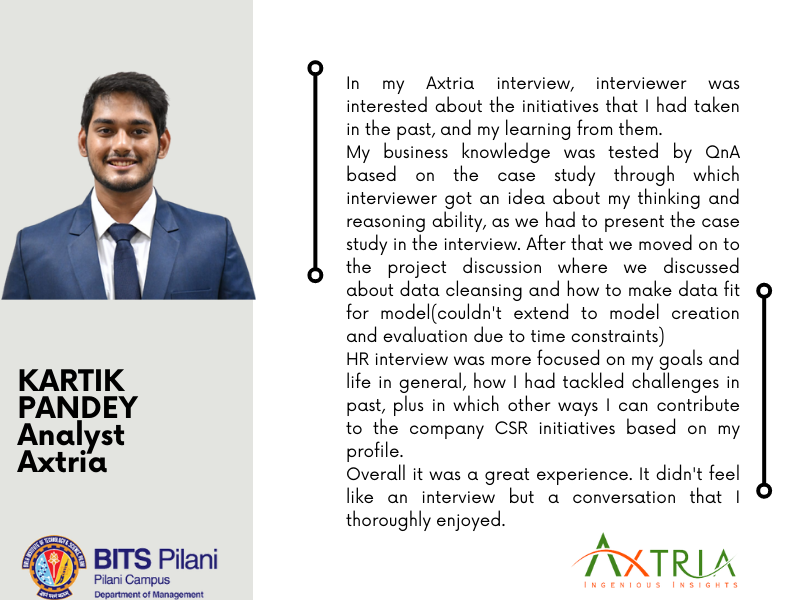 BITS_MBA's tweet image. Placements AY 2022-23

KARTIK PANDEY
Analyst
Axtria

MBA Batch 2021-23
Department of Management, BITS Pilani

#placements2022 #mbaba #bitspilani #dom #bitsmba #businessanalytics #pioneeringbatch