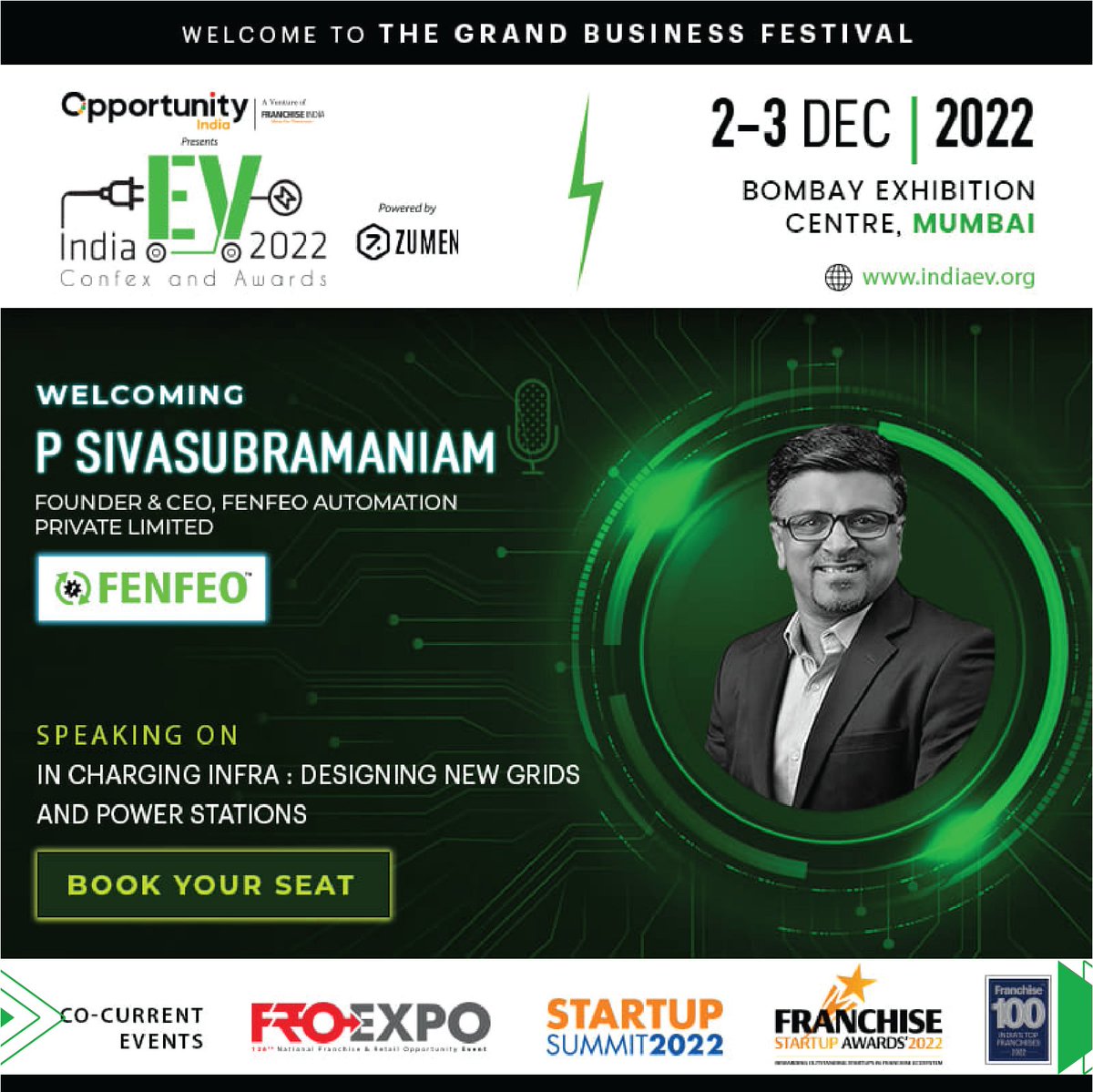 Our CEO, Mr. P. Sivasubramaniam delivering a speech on designing new grids & power stations in India EV 2022 on 2nd & 3rd December at the Bombay Exhibition Centre @OpportunityInd @FranchiseIndia @fenfeo @vijaysethi11 

#fenfeo #rapidev #indiaev #FROExpoMumbai  #FranchiseIndia2022