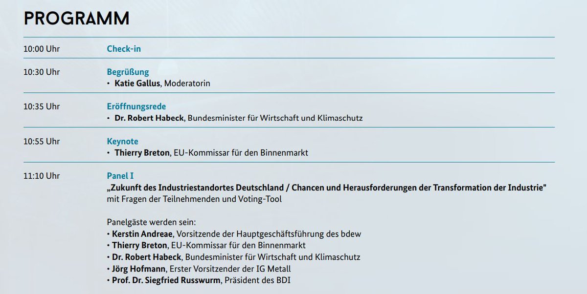 EU-Binnenmarktkommissar Breton hält gleich auf der #Industriekonferenz in Berlin eine Keynote und diskutiert u.a. mit Robert #Habeck über die „Zukunft des Industriestandortes Deutschland / Chancen &amp; Herausforderungen der Transformation der Industrie“.
 👉 bit.ly/3VDDQE7