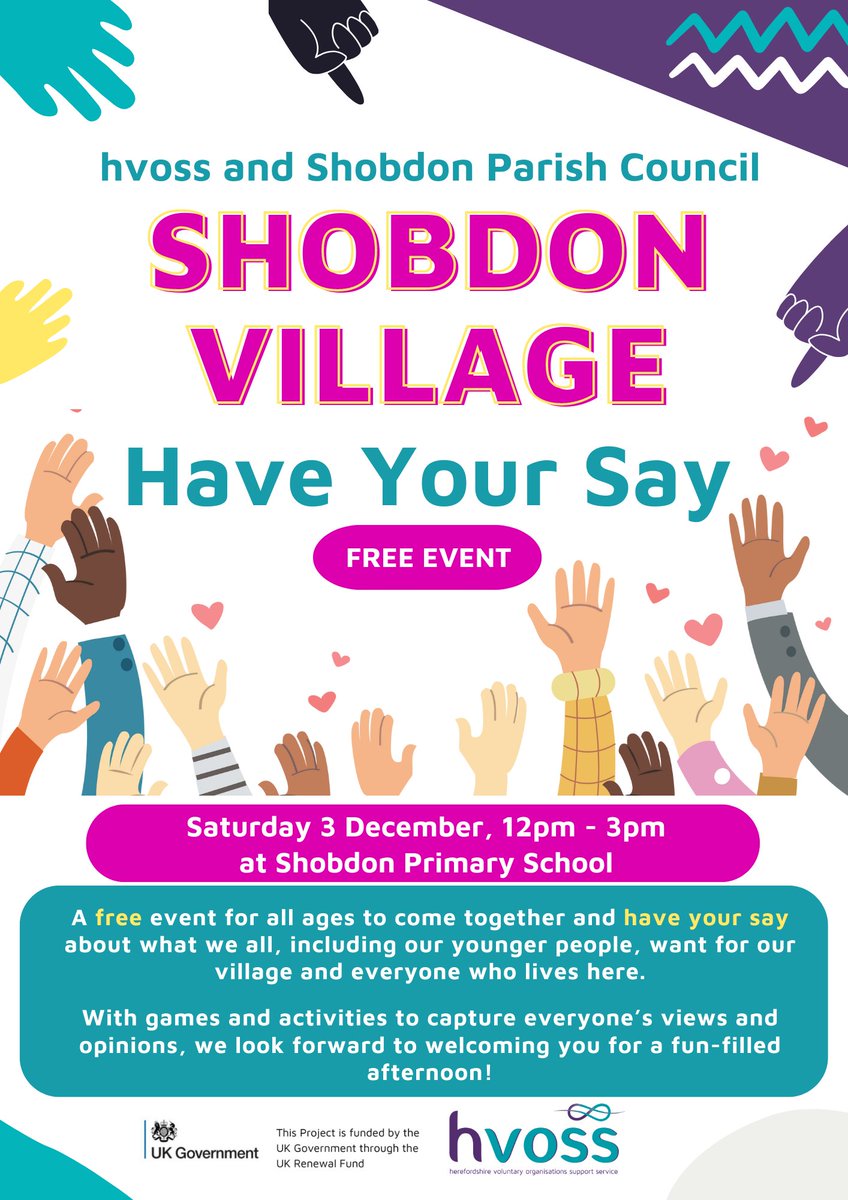 This Saturday we are inviting #Shobdon residents to come along to our fun, free afternoon and 'Have Your Say' about future provisions for the village... All ages welcome! #UKCommunityRenewalFund #whatson #Herefordshire