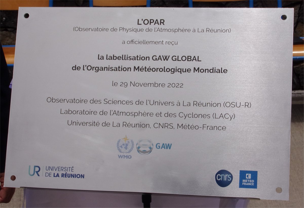 CNRS Terre & Univers (@cnrs_insu) on Twitter photo 👏Aujourd'hui l'Observatoire de Physique de l’Atmosphère à La Réunion (OPAR) reçoit le label WMO-GAW Global du <a href="/WMO/">World Meteorological Organization</a> 👏
🧵⤵️ 👏Aujourd'hui l'Observatoire de Physique de l’Atmosphère à La Réunion (OPAR) reçoit le label WMO-GAW Global du <a href="/WMO/">World Meteorological Organization</a> 👏
🧵⤵️