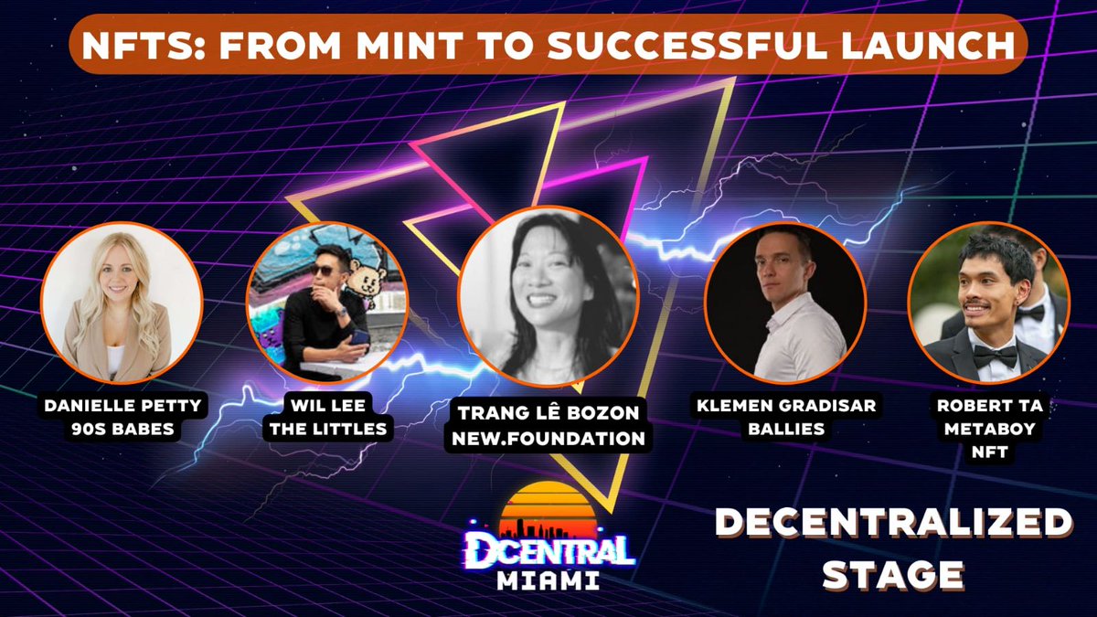 gmnewmoon's tweet photo. Who's in Miami for @DcentralCon ⁉️🚨

@speakup from the fam will be speaking on how to build a successful NFT project alongside @pettycash777, @MetaBoyNFT, @wilxlee and @KlemenGradisar today at 4pm💯

Let's meet up if you're around!📬
#DCentralMiami https://t.co/gvevIauVYm