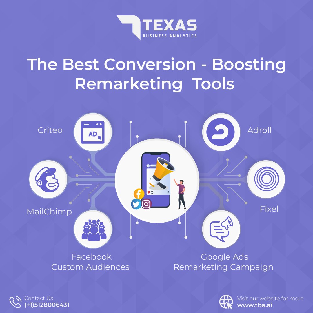 The best conversion-boosting #remarketing tools.

➡ Google Ads #RemarketingCampaign
➡ Facebook Custom Audiences
➡ Criteo
➡ MailChimp
➡ Adroll
➡ Fixel
.
.
#remarketingdigital #digitalgrowth #remarketingtips
#remarketingstrategy #ppcmanagement 
#texasbusinessanalytics