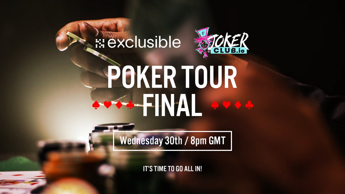 exclusible's tweet photo. Get ready for Exclusible x @JokerClubSpirit Poker Tournament FINAL ♣️

Wednesday November 30th at 8pm GMT. 

Find out more on our Discord https://t.co/UXvHJNS9Q7 https://t.co/ZlfcjRLgC4