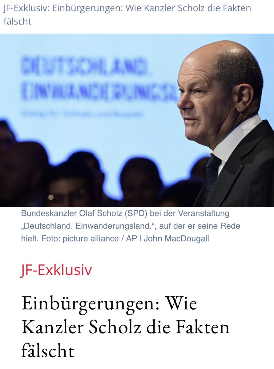 Scholz belügt die Deutschen: von 11,8 Mio. Ausländern arbeiten keine 9 Mio. - wie er behauptet - sondern nur 4,5 Mio. Das sind 38,5%, der Rest von 61,5% läßt es sich im deutschen Sozialsystem gutgehen. Und das soll unsere Probleme lösen? jungefreiheit.de/politik/deutsc…