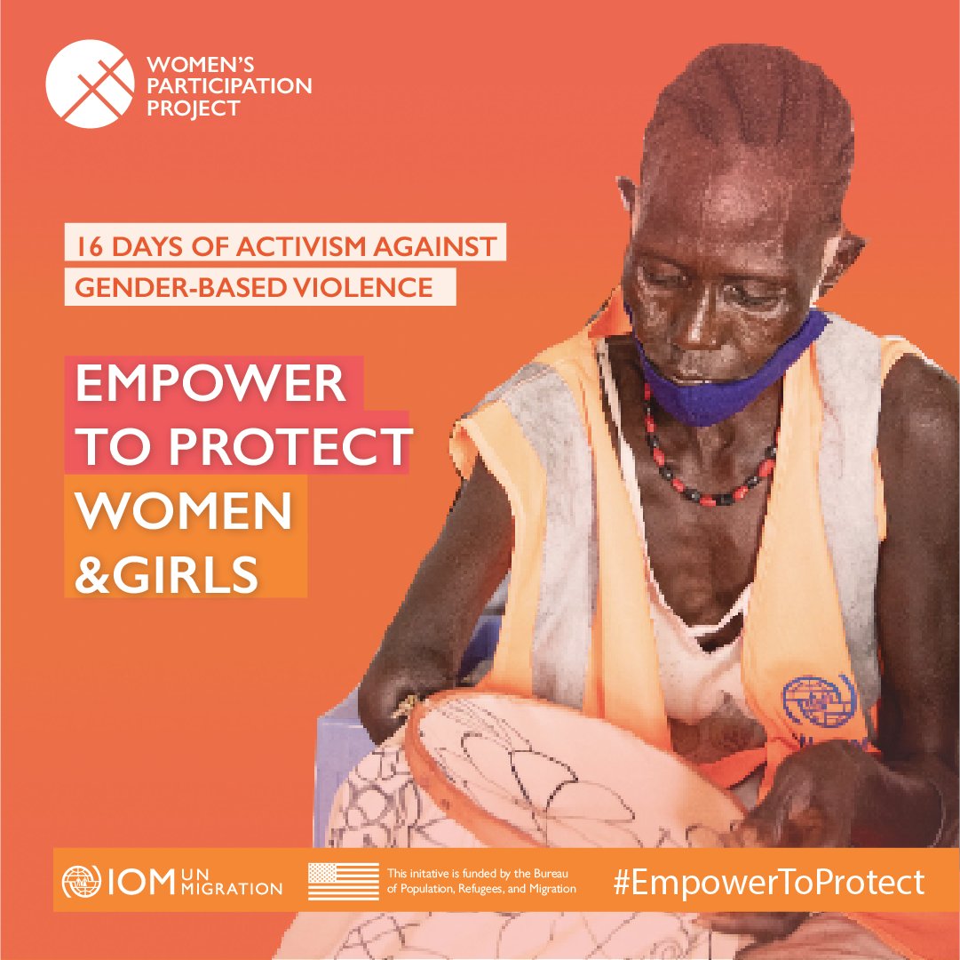 Today we reiterate our support for thousands of women and girls in protecting themselves against Gender-Based Violence by equipping them with life and income-generating skills and endorsing their equal and meaningful participation in displacement sites. #EmpowerToProtect #16days