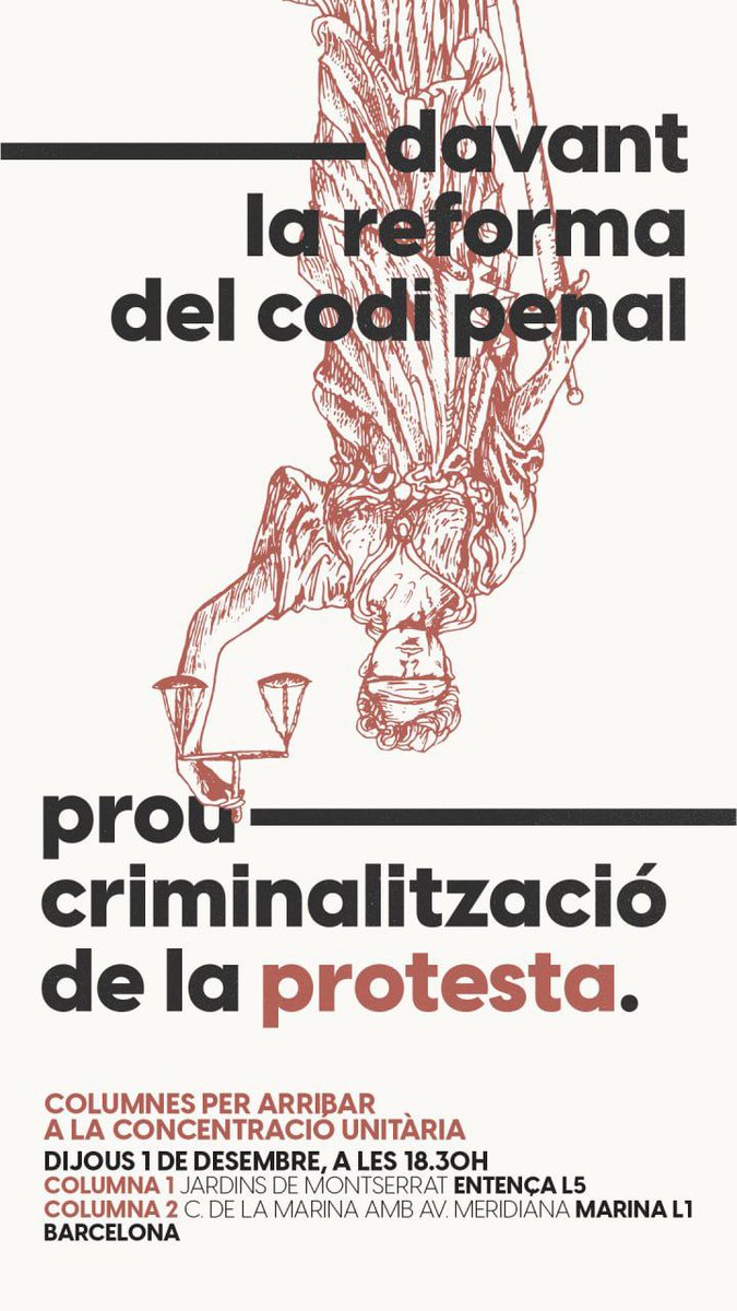 novact__'s tweet photo. ⚠️Es convoquen també columnes per anar juntes a la convocatòria de Delegació del Govern pel #DretProtesta⬇️
⌚18:30
📍<M>Entença L5 · Columna 1
📍<M>Marina L1 · Columna 2 https://t.co/v7fYzdNmot