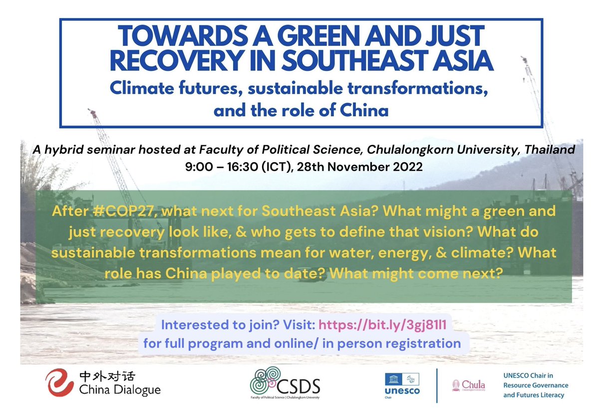 <a href="/CSDS_Chula/">Center for Social Development Studies</a> workshop yd, pleased to moderate the v insightful session: #COP27 and #ClimateJustice: How should or could it impact ‘sustainable transformation’. W. <a href="/joydeepgupta/">Joydeep Gupta</a> <a href="/third_pole/">The Third Pole</a>, @chinadialogue Sam Geall, <a href="/wanpen_pajai/">Genie Pakvisal</a>. <a href="/SEI_Asia/">SEI Asia</a> <a href="/TylerRoney/">Tyler Roney (Bangkok)</a> <a href="/MekongEye/">Mekong Eye</a> <a href="/sumernet_sec/">SUMERNET Secretariat</a>