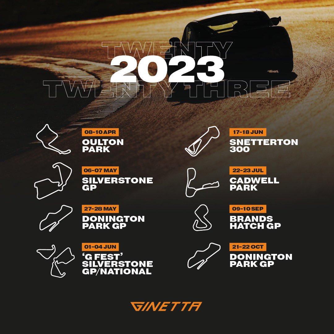 GinettaCars's tweet image. 🗓 Save the dates … 

We’re delighted to unveil our 2023 race calendar - six events with @BritishGT, a return to Cadwell Park and the inaugural G Fest at Silverstone!

We can’t wait to get started - find out more: ginetta.com/news/ginetta-a…

#Ginetta