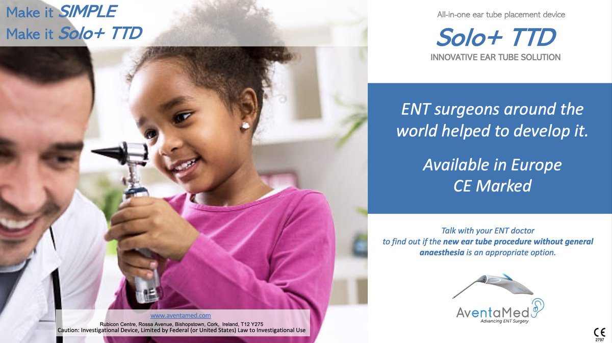 Solo+TTD
ENT surgeons around the world helped to develop it. Available in Europe CE Marked
For more information go to aventamed.com
#eartubes #childrenshealth #otorrino #orl #ear #surgicaltech #otorhinolaryngology #makeitsimple #eartubesurgery #otitis #otitismedia #ENT