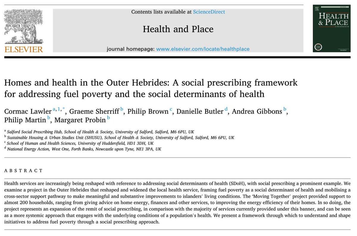 Excited to share our new paper on health sector approaches to #EnergyPoverty, in Health&Place. Fieldwork from the remote (& beautiful) #OuterHebrides sciencedirect.com/science/articl… Short term OA @SHUSU_Research @SalfordSPx @cormaggio @profphilbrown @drdebutler @philmartin100 @changita