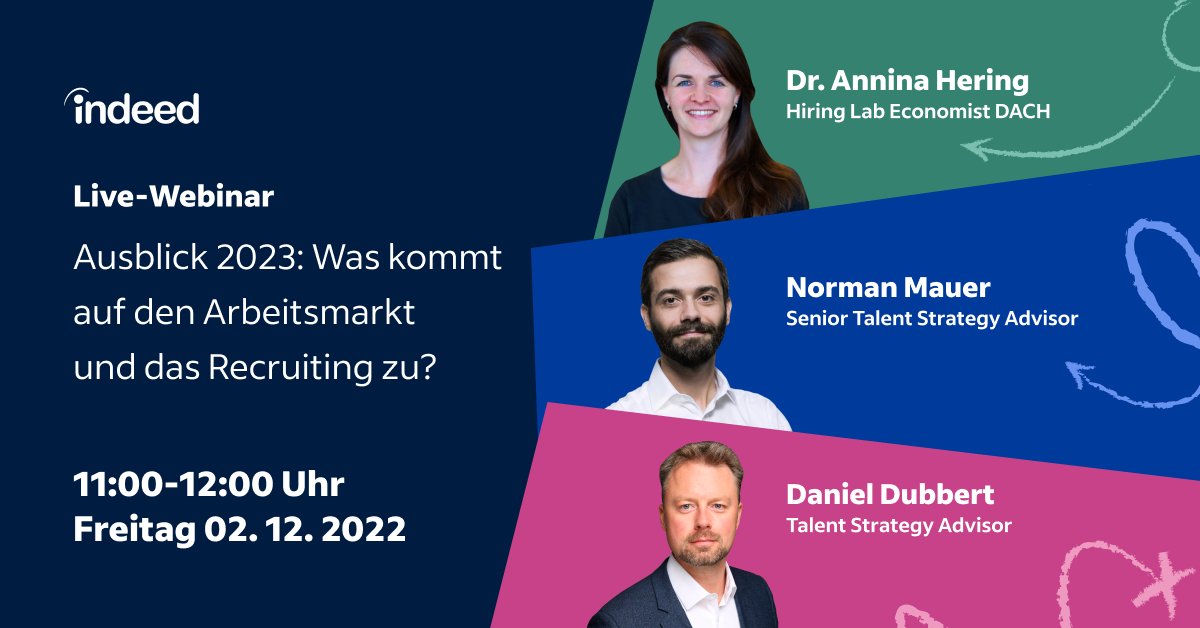 #Recruiting und #Arbeitsmarkt: Was war 2022, was kommt in 2023? Spannende #Daten &amp; eine interessante Diskussion mit meinen Kollegen @DanielDubbert und <a href="/normanmauer/">Norman Mauer</a> erwarten euch. Meldet euch noch zum <a href="/IndeedDeutsch/">Indeed</a>-Webinar an: offers.indeed.com/DE_de_12222_Ou…