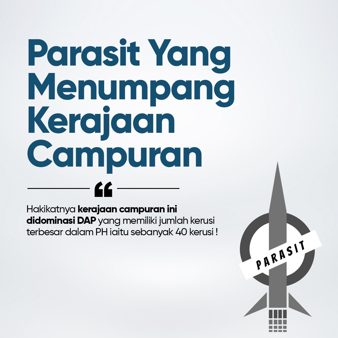 PASPusat's tweet photo. PARASIT YANG MENUMPANG KERAJAAN CAMPURAN
Kerajaan campuran hari ini bukan kerajaan perpaduan yang kononnya dibentuk kerana menjunjung cadangan YDPA agar menubuhkan kerajaan perpaduan.
Fakta: https://t.co/ZJvJdNCb3A