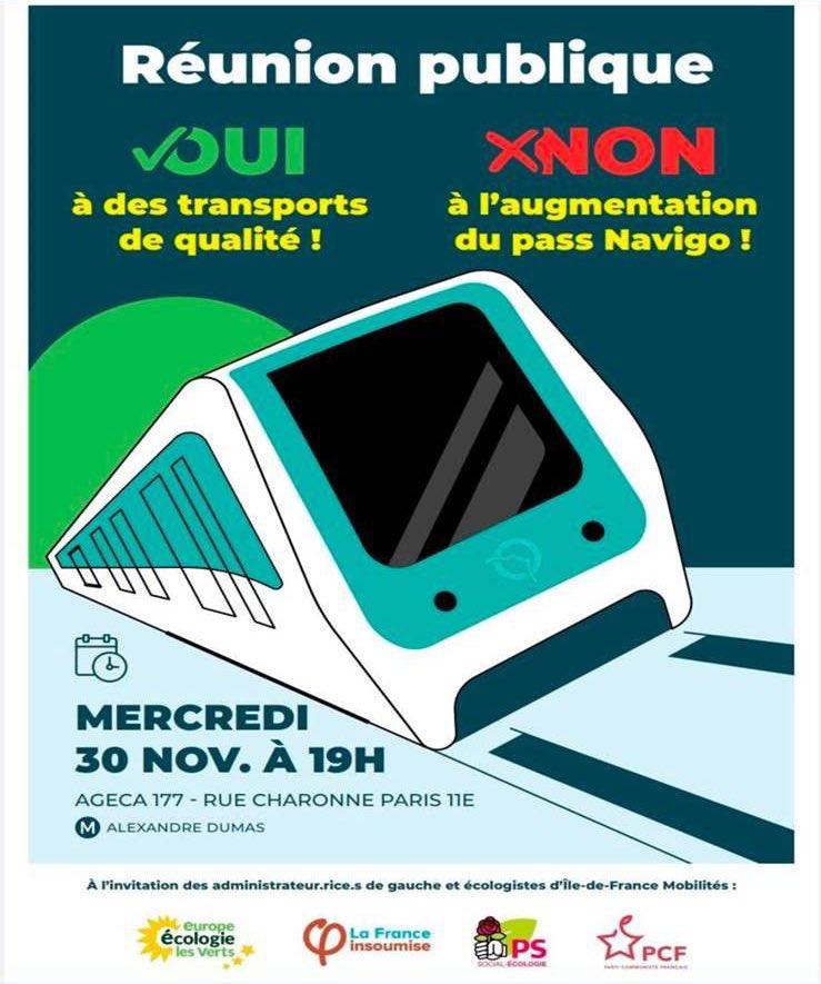 ❌ Non à l'augmentation du Pass Navigo ! 👉 Rendez-vous ce mercredi à 19h ! Plus d'informations ici : groupepec.paris/2022/11/29/reu…