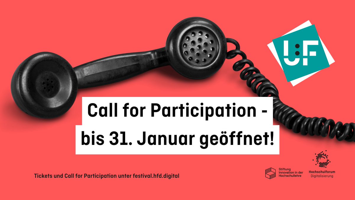 Heads up! lautet unser #UFFestival-Motto für April 2023, wieder gemeinsam mit <a href="/inno_lehre/">Stiftung Innovation in der Hochschullehre</a>.

Für alle, die Teil des hybriden Community-Festivals sein wollen: Der Call for Participation ist bis zum 31. Januar geöffnet!

Weitere Infos unter: hochschulforumdigitalisierung.de/de/news/call-p…

#DigitalTurn