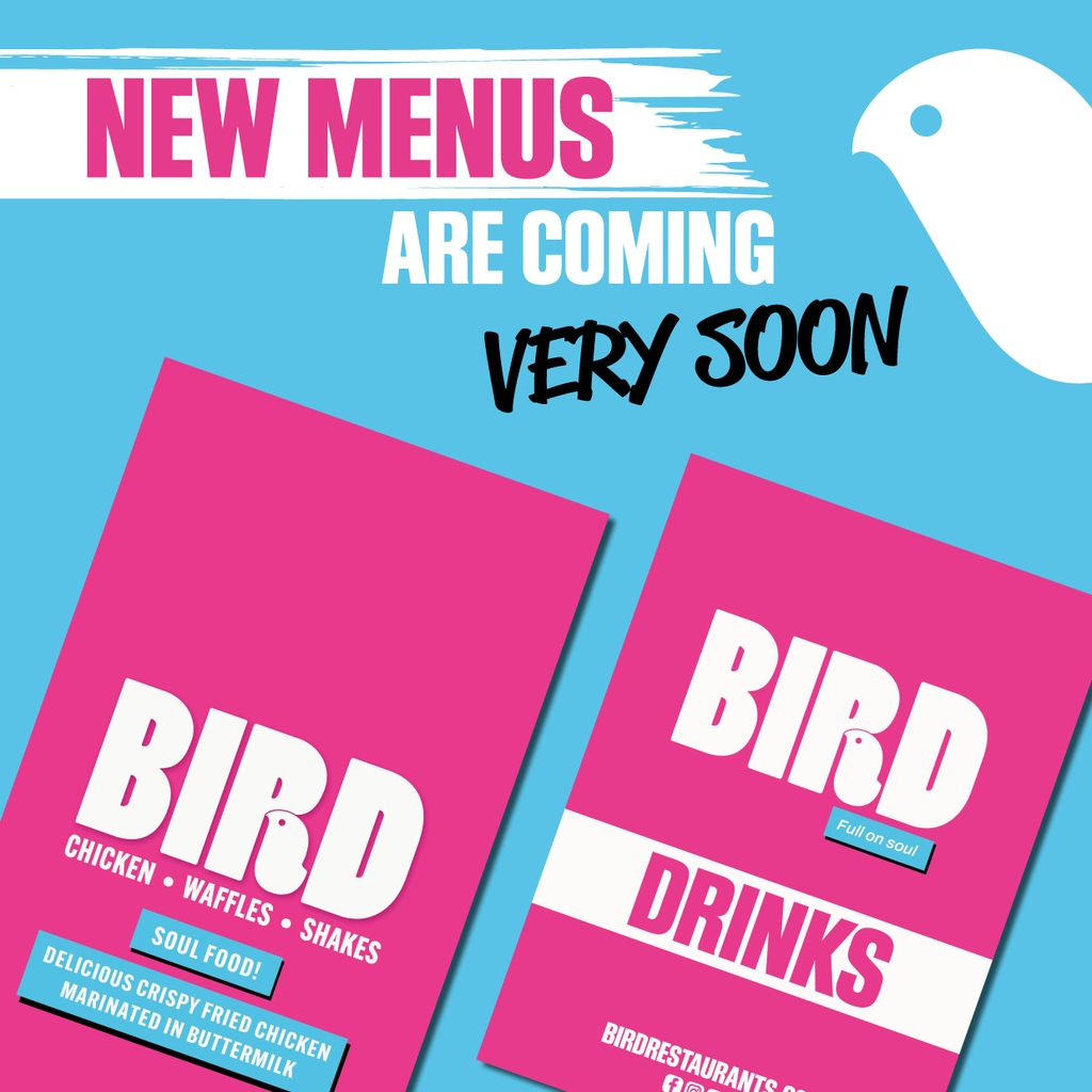 Exciting news! We are launching new menus very soon!

Keep an eye on our social media pages and the website.

Follow us <a href="/RestaurantsBird/">BIRD</a>

#NewMenus #FriedChicken #FriedChickenWings #GlutenFree #GlutenFreeChicken #VeganFood #Vegetarian #LondonRestaurant #LondonFoodies