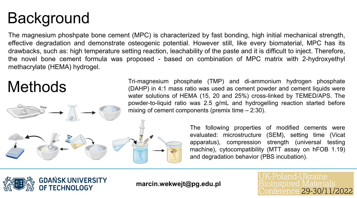 marcin_wekwejt's tweet photo. Check out my poster No. 53 🧑💼about magnesium phoshpate bone cement enriched with poly(HEMA) hydrogel 🧑🔬for the @ukplbioinspired conference🧐
#UKPLUABioinspired #OnlinePosterSession #BoneCement #BioComposite https://t.co/CJqaM04c1y