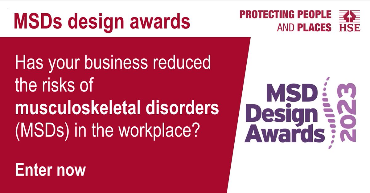 Through our ‘Risk reduction through design award’, we want to inspire businesses to consider how design changes can reduce the risks of work-related musculoskeletal disorders (MSDs). Learn more about the #award and how to enter here: hse.gov.uk/news/msd-award… #WorkRight