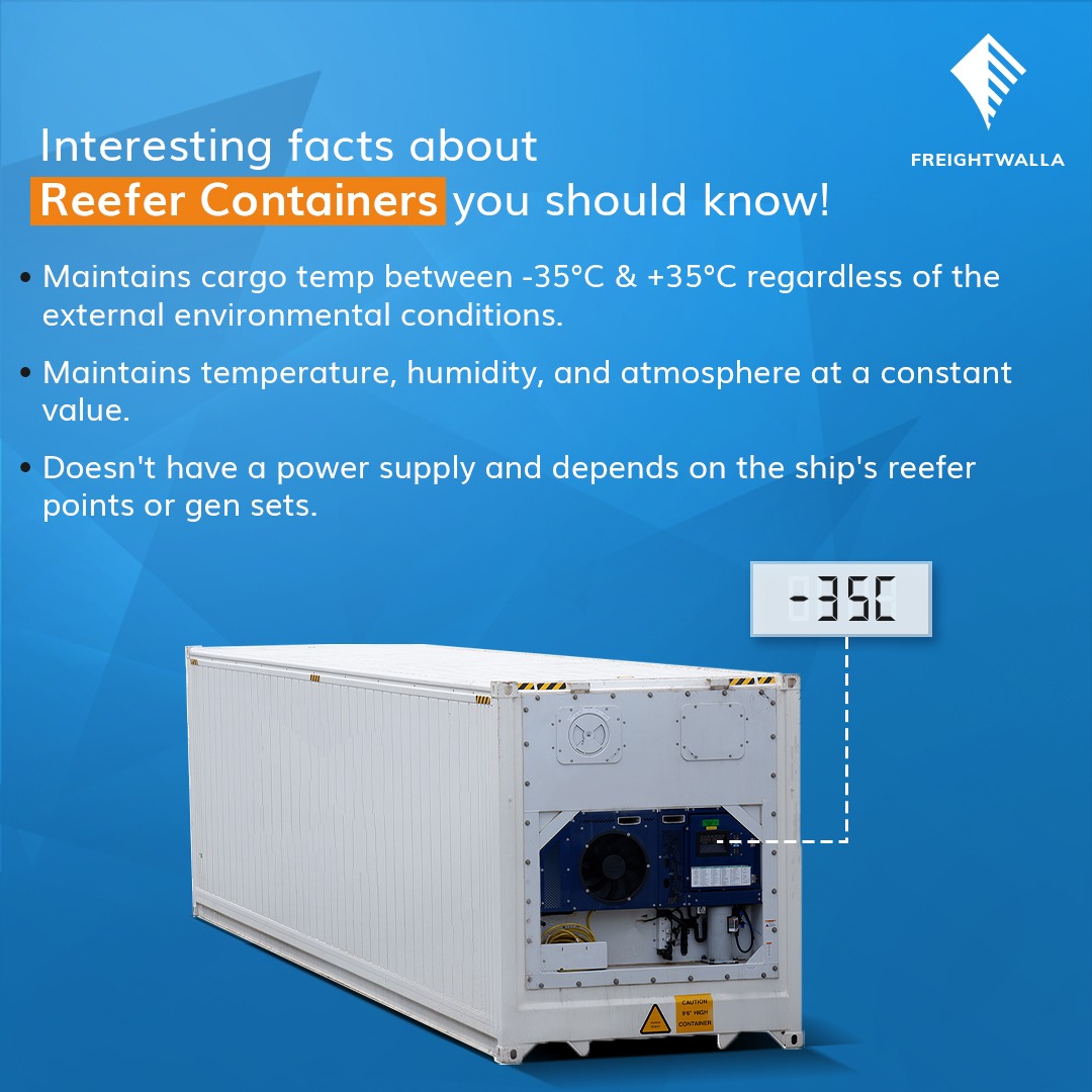 The temperature of a dry storage container can reach 60° to 70° C just below the equator. Thus, a reefer container offsets it by maintaining the temperature between -30° to 30° as set before the transit.

#drystorage #container #freightservices #shipping #logistics