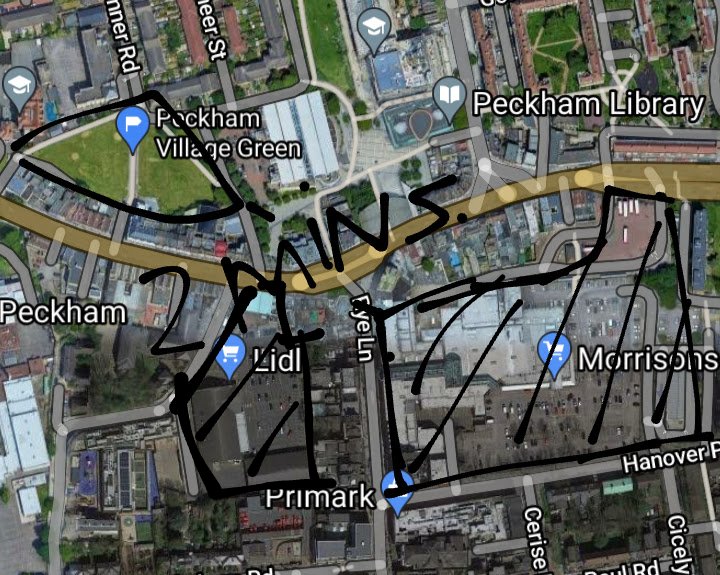 peckham_green's tweet photo. Rough map of development sites in the new "City of Peckham". See how close the Morrison's site is to the now-destroyed Peckham Green?   @lb_southwark  @Southwarklabour are developer profiteers.   @ACAPeckham https://t.co/J5a5YpkGZv
