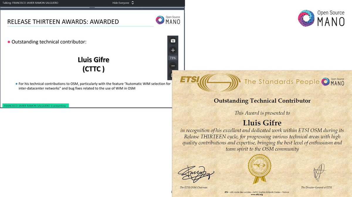 Join us in congratulating <a href="/LluisGifre/">Lluís Gifre</a> (<a href="/CttcTech/">CTTC</a>)  awarded Outstanding Technical Contributor by the #OSM #community for the #ReleaseTHIRTEEN Cycle 
#NFV #5G #OpenSource #CloudNative #orchestration