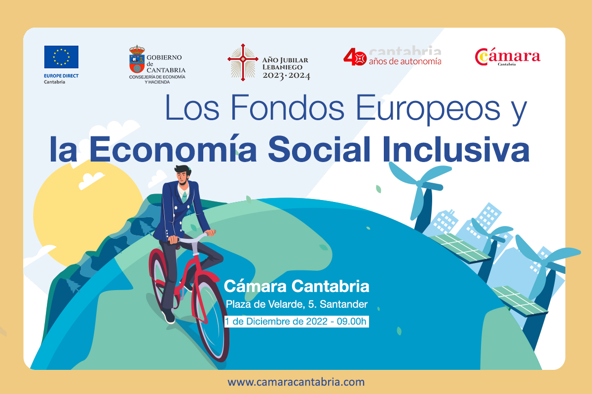 🤝<a href="/CamaraCantabria/">Cámara de Comercio de Cantabria</a> y <a href="/cantabriaes/">Gobierno Cantabria</a> te invitan a la jornada "Los #FondosEuropeos y la #EconomíaSocialInclusiva" con el objetivo de inspirar una #sociedad más #sostenible gracias al trabajo de empresas y AA.PP

📆1 diciembre - 09:00h
📍<a href="/CamaraCantabria/">Cámara de Comercio de Cantabria</a> 

✍️bit.ly/3GQT3xr