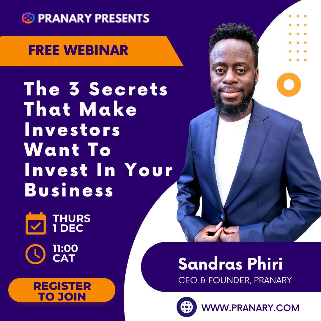 FREE WEBINAR ALERT!

Learn THE 3 secrets to making investors want to invest in your business. 

Save time and money by getting a clear &amp; realistic picture of what it takes to raise investment for your business!

Registration link: pranary.com/webinar-regist…