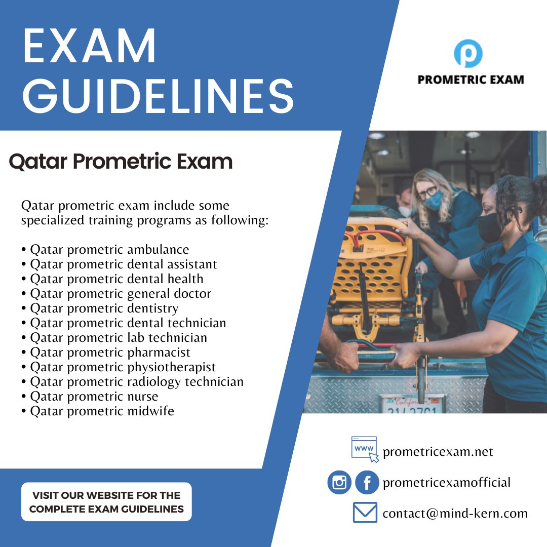 Here is a list of some specialized training programs that are included in Qatar Prometric Exam.
More exam guidelines here: prometricexam.net/guidelines/

#QatarPrometricExam #prometricexams #MCQs #MCQtests #practiceexams